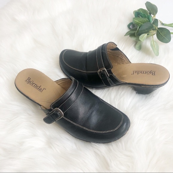 Bjorndal Black leather mule clogs size 8.5 M - Picture 1 of 8